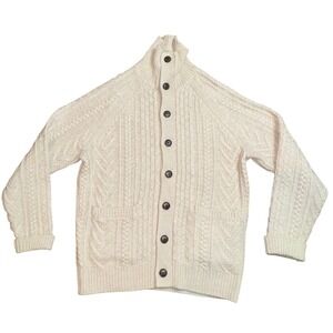 J Crew Cable Knit Cardigan Sweater Cream Button Up Wool Blend Sz M